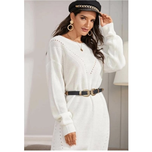 Ivory Long Maxi Sweater Dress Tunic - Picture 5 of 6